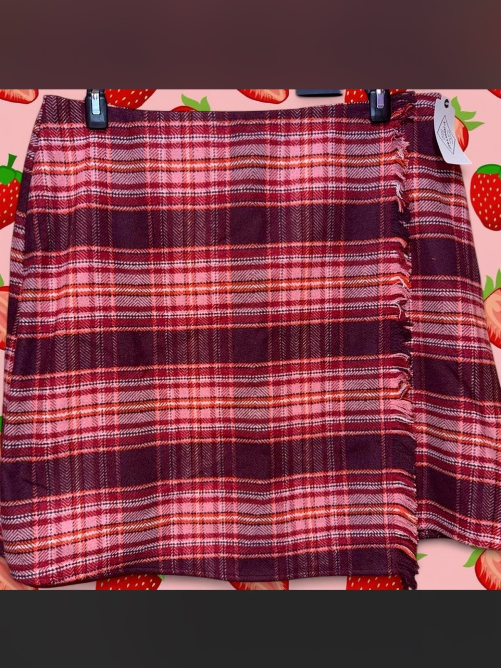 St. John's Bay Plaid Wrap Mini Skirt in Burgundy and Pink